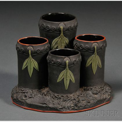 Wedgwood Enameled Black Basalt Bamboo Flower Holder