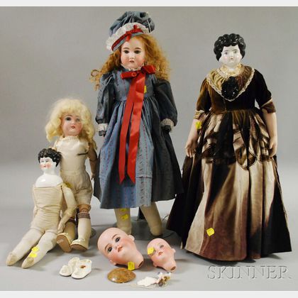 Four China and Bisque Dolls and Two Bisque Doll Heads