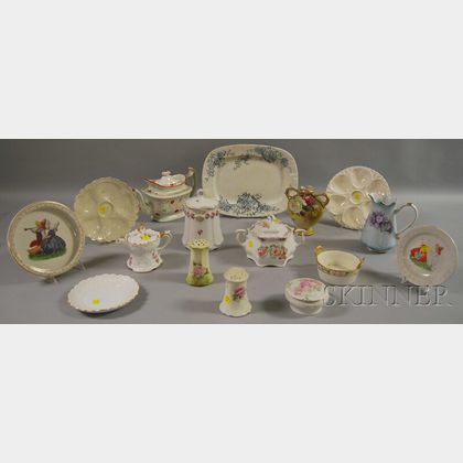 Sixteen Pieces of Miscellaneous Decorated Porcelain and Ceramic Tableware