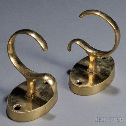 Pair of Brass C-scroll Fireplace Jamb Hooks