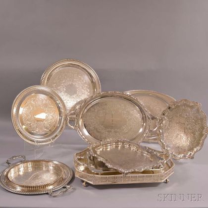 Ten Silver-plated Engraved Trays