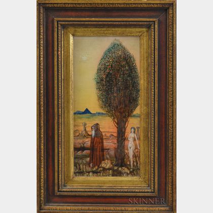 American School, 20th Century Allegorical Scene with Robed Figure, Tree, and Nude
