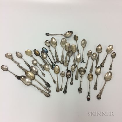 Group of Silver-plated Souvenir Teaspoons and Demitasse Spoons