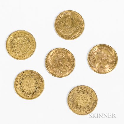 Six French 10 Franc Gold Coins