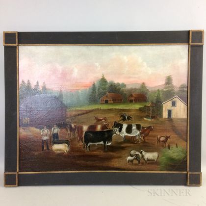 American School, 19th Century Primitive Farm Scene