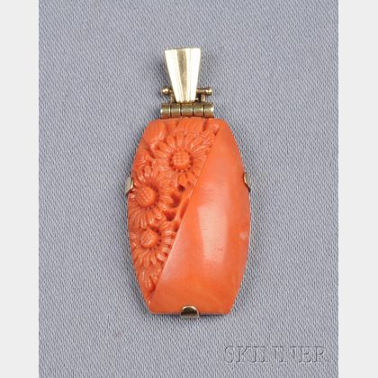 Art Deco 14kt Gold and Coral Pendant
