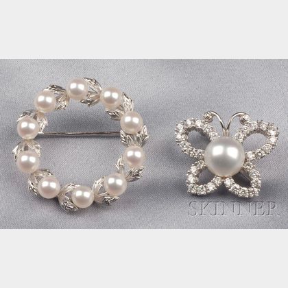Two Cultured Pearl Pins
