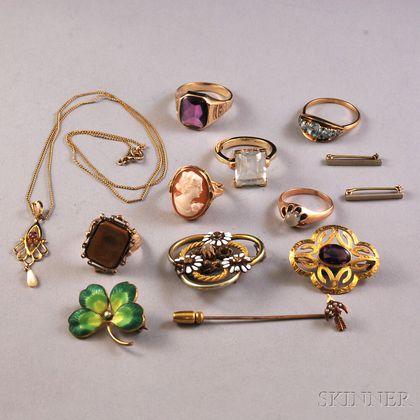 Small Group of Mostly Gold Gem-set Jewelry