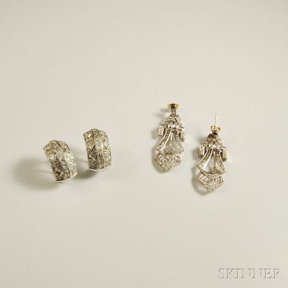 Two Pairs of Diamond Earrings