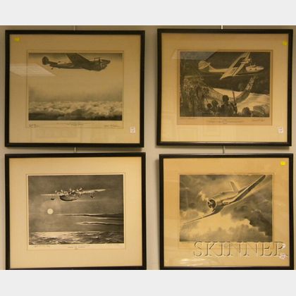 Set of Eight Clayton Knight (1891-1969) Pratt and Whitney WWII Aviation Pilot Signed Lithographs