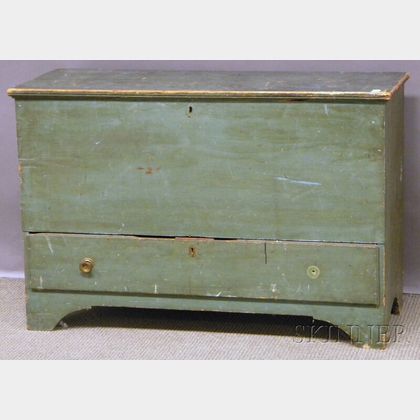Green-painted Wooden Blanket Chest over Long Drawer