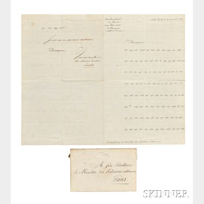 Lescallier, Baron Daniel (1743-1822) Coded Letter, Signed, New York, 19 November 1812.