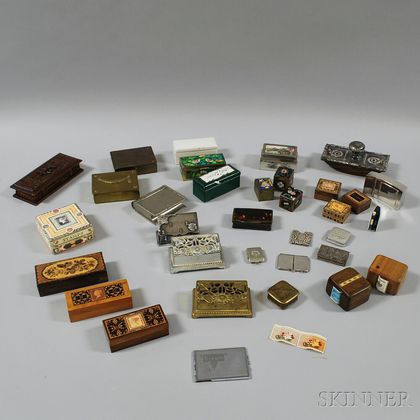 Thirty-four Mostly Metal and Wood Stamp Boxes