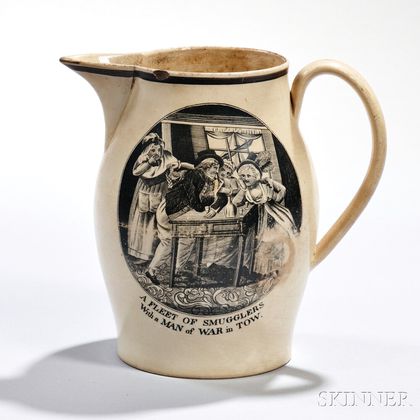 Transfer-decorated Liverpool Pottery Creamware Pitcher