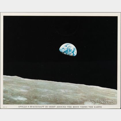 Apollo 8 Spacecraft in Orbit around the Moon Views the Earth.