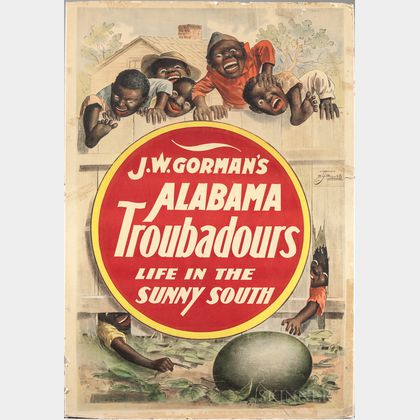 Minstrel Poster, J.W. Gorman's Alabama Troubadours, Life in the Sunny South.