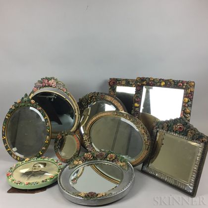 Fourteen English Polychrome Barbola Frames and Mirrors. Estimate $400-600