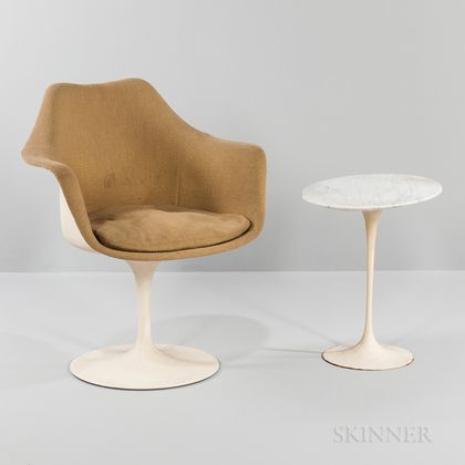 Eero Saarinen for Knoll Covered Tulip Armchair and Oval Marble Top Table