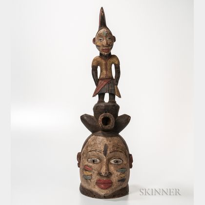 Yoruba-style Polychrome Carved Wood Mask