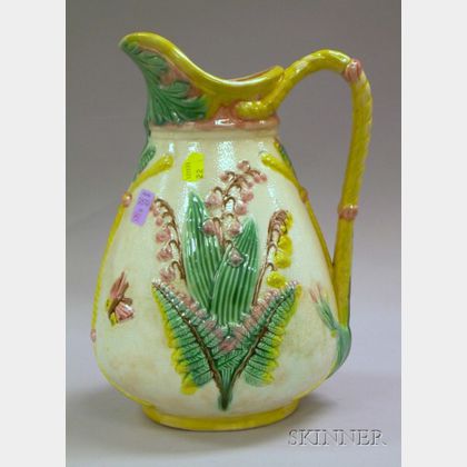 Victorian Majolica Lily-of-the-Valley Decorated Water Pitcher