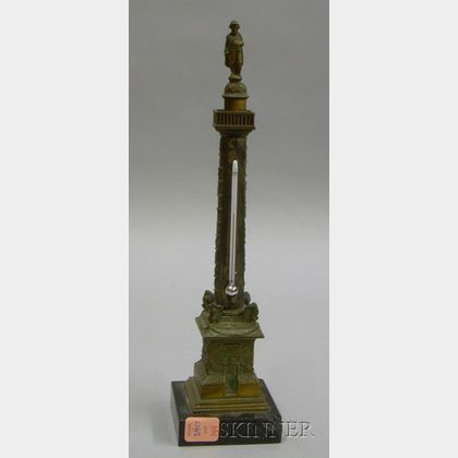 Bronze Column Thermometer of Napoleon standing on Stone Base