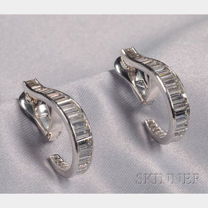 14kt White Gold and Diamond Hoop Earclips