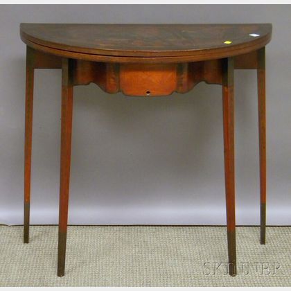 Polychrome Paint-decorated Fruitwood Demilune Card Table
