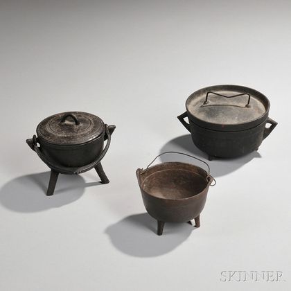 Two Miniature Cast Iron Pots and a Miniature Dutch Oven
