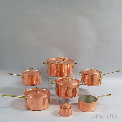 Seven Copper Cookware Items