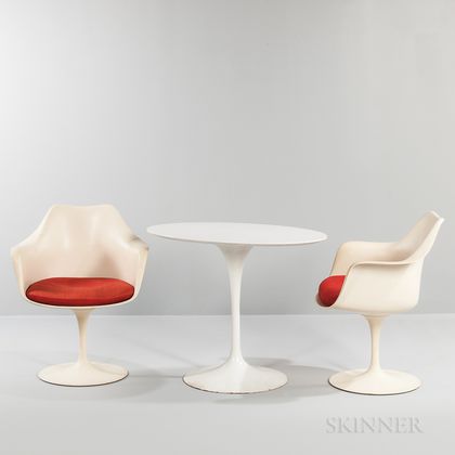 Two Eero Saarinen for Knoll Tulip Armchairs and Oval Side Table