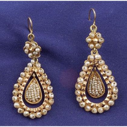 Sold at auction Pair of High Karat Gold and Seed Pearl Earpendants ...