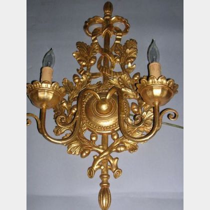 Pair of Classical-style Carved Giltwood Two-Light Wall Sconces