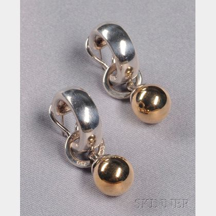Sterling Silver and 18kt Gold Earpendants, Tiffany & Co.