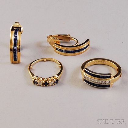 Three 14kt Gold and Sapphire Jewelry Items
