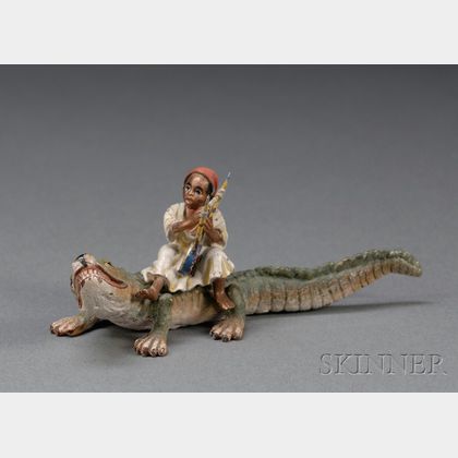 Viennese Cold Painted Bronze Figure of a Crocodile and an Arab Child