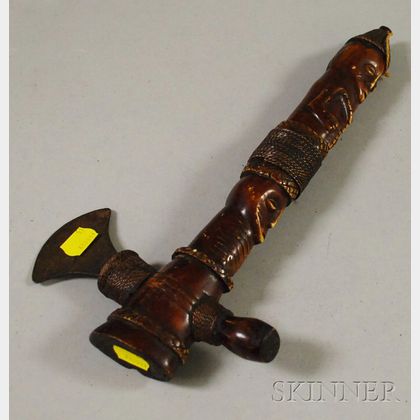 Bone and Metal Banded Figural African Lega-style Axe