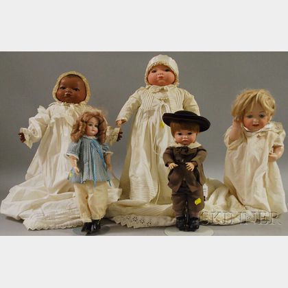 Group of Five Reproduction Bisque Head Dolls