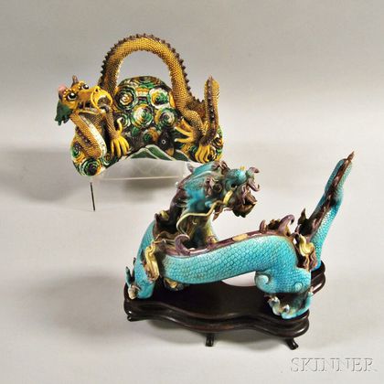 Two Chinese Porcelain Serpentine Dragons
