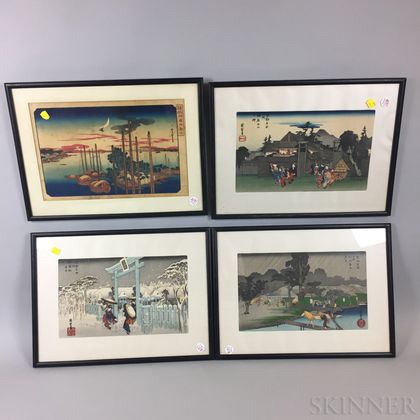 Nine Framed Japanese Woodblock Prints. Estimate $20-200