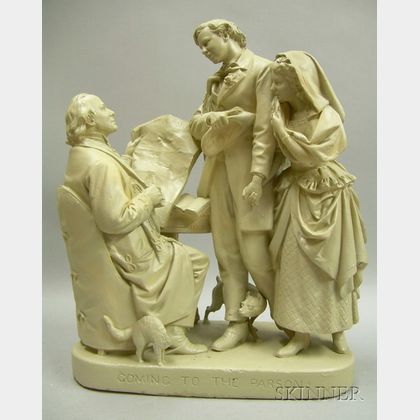 Painted John Rogers Plaster Figural Group Coming to the Parson