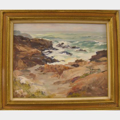 Framed 20th Century American School Oil on Canvas Coastal View, Possibly Rockport