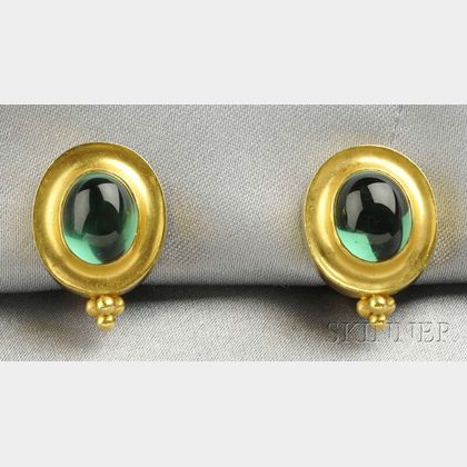 22kt and 18kt Gold and Green Tourmaline Earclips, Maija Neimanis
