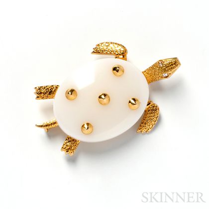 18kt Gold and Chalcedony Turtle Brooch, Cartier