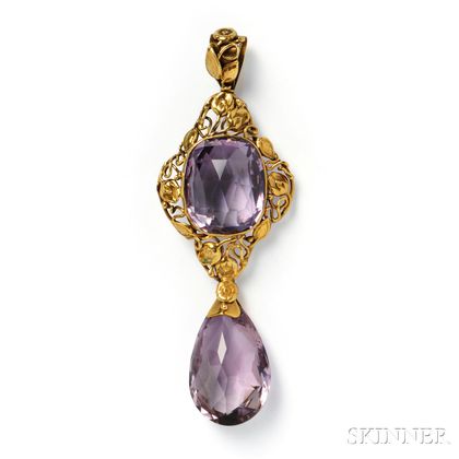 Arts and Crafts 14kt Gold and Amethyst Pendant