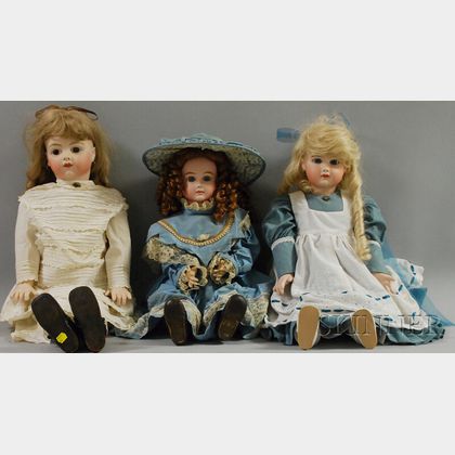 Three Reproduction French Bisque Head Dolls