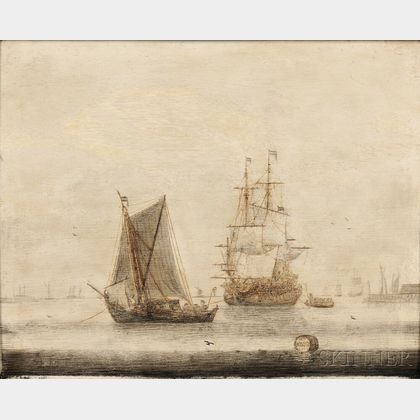 Cornelis Pietersz de Mooy (Dutch, 1630-1693) Vessels in a Quiet Harbor