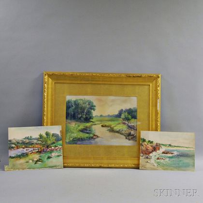 Three Helen Pressey (American, 19th/20th Century) Watercolor Landscapes
