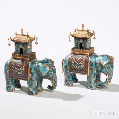 Pair of Cloisonne Elephant Figures