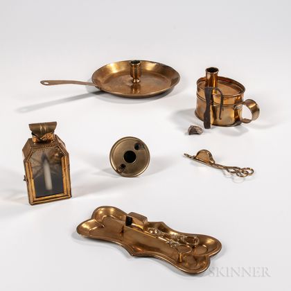 Six Early Brass Lighting Items