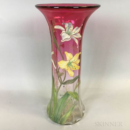 Enameled Art Glass Vase